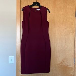 Calvin Klein Wine Red Scuba Dress with cutout detail - size 12.